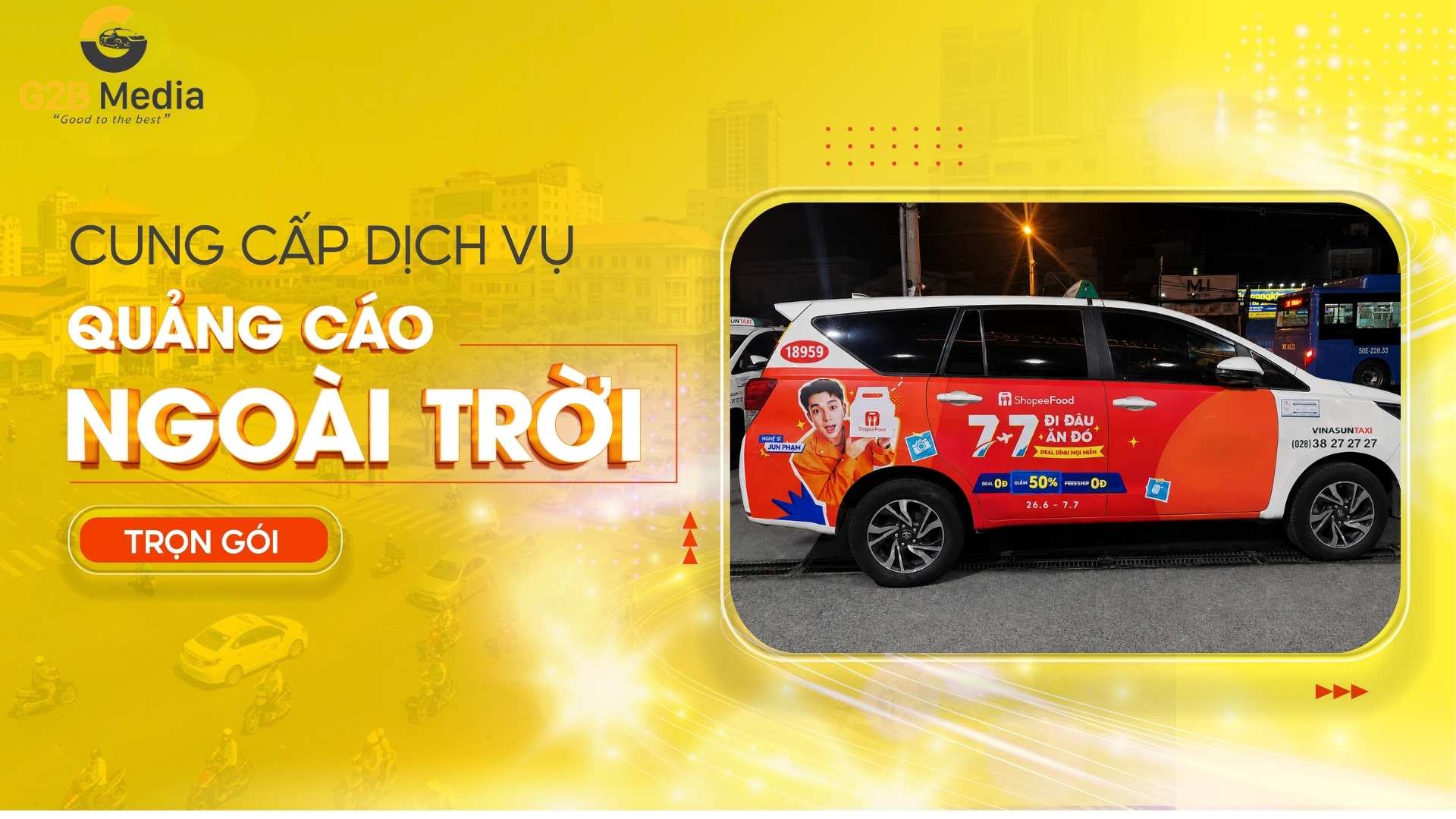 Dán decal quảng cáo hai bên thân taxi full 4 cánh.