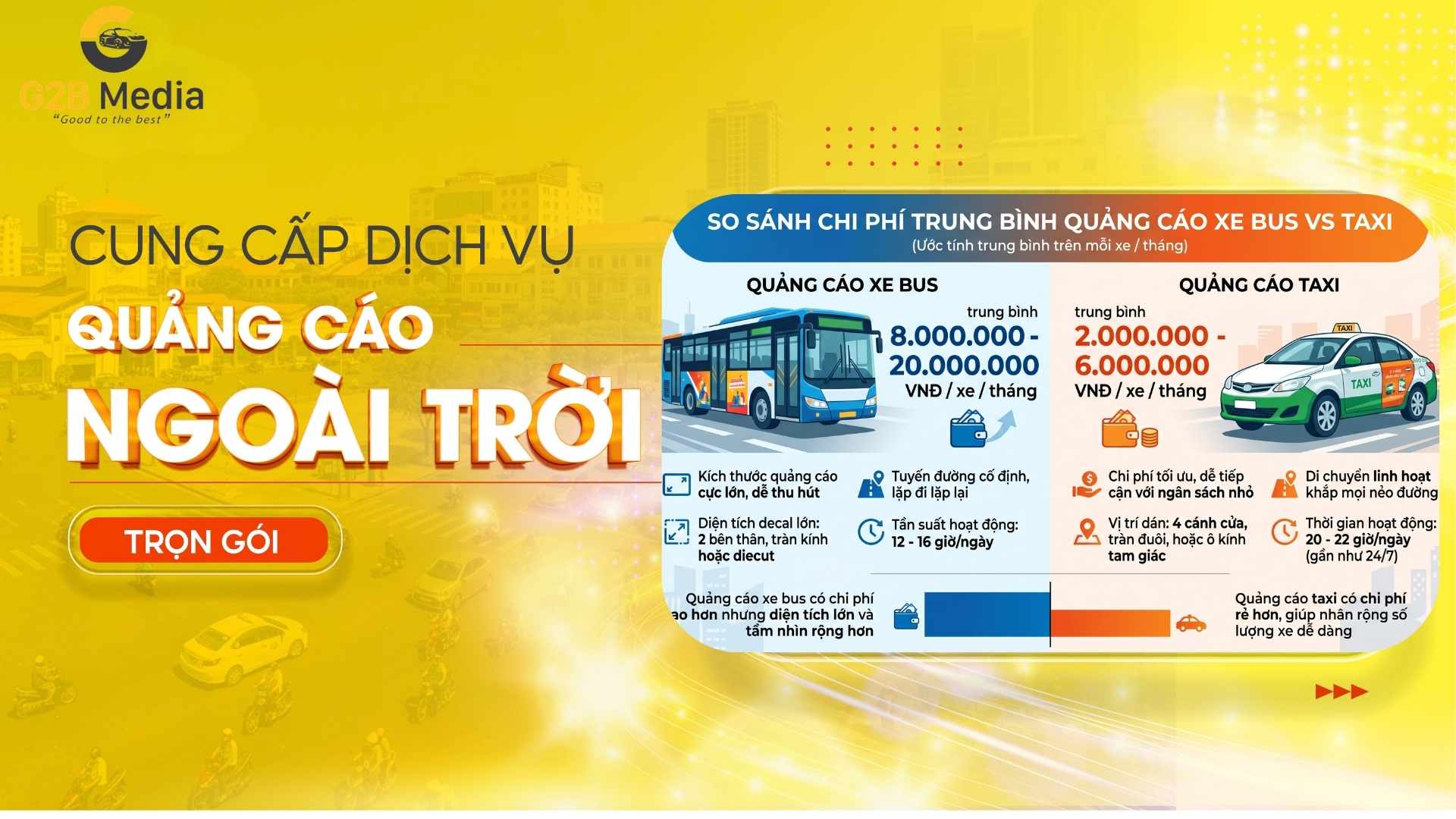 Quảng cáo taxi và quảng cáo xe bus khác nhau thế nào