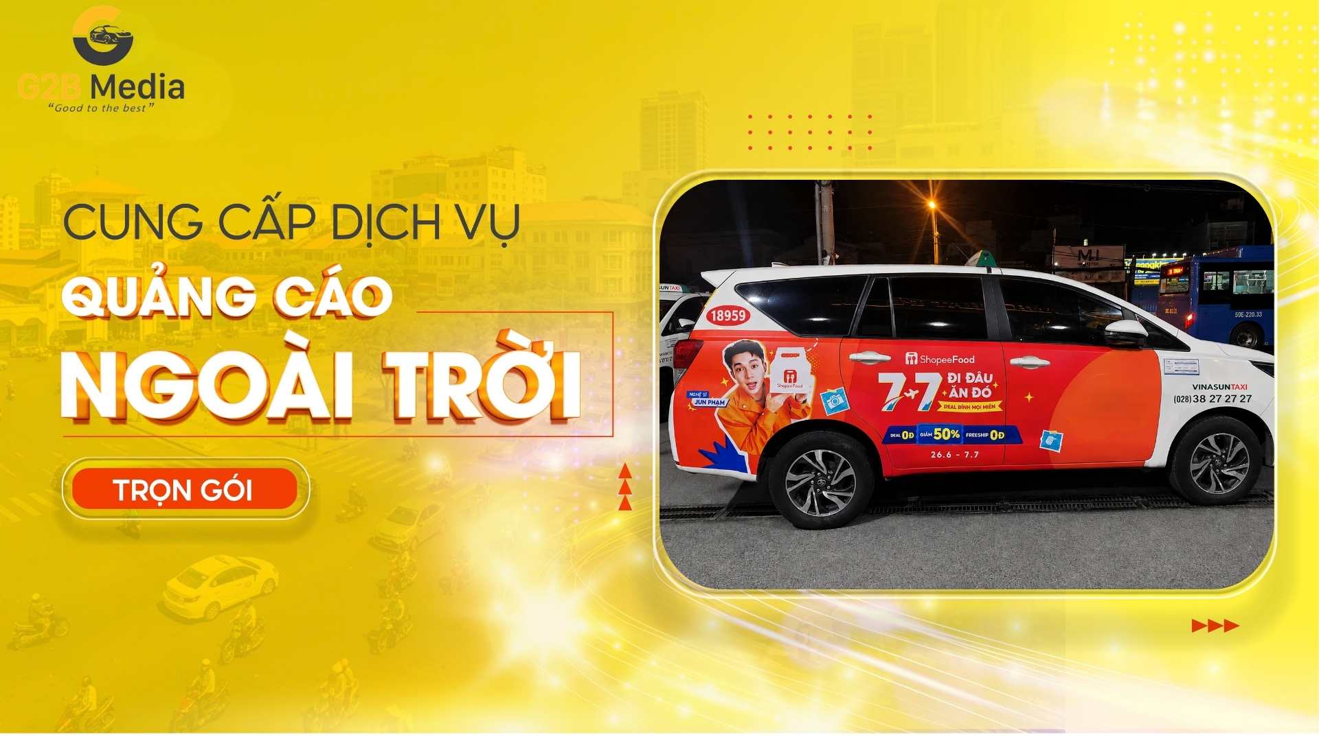 Hình thức quảng cáo decal trên cửa xe taxi.