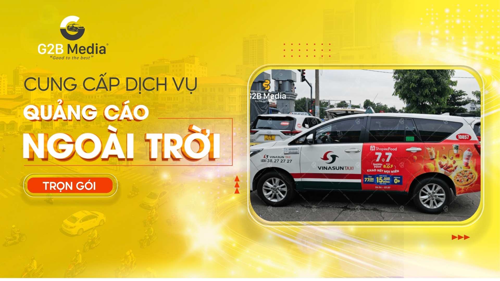 Quảng cáo taxi 2 cánh cửa tiếp cận khách hàng liên tục.