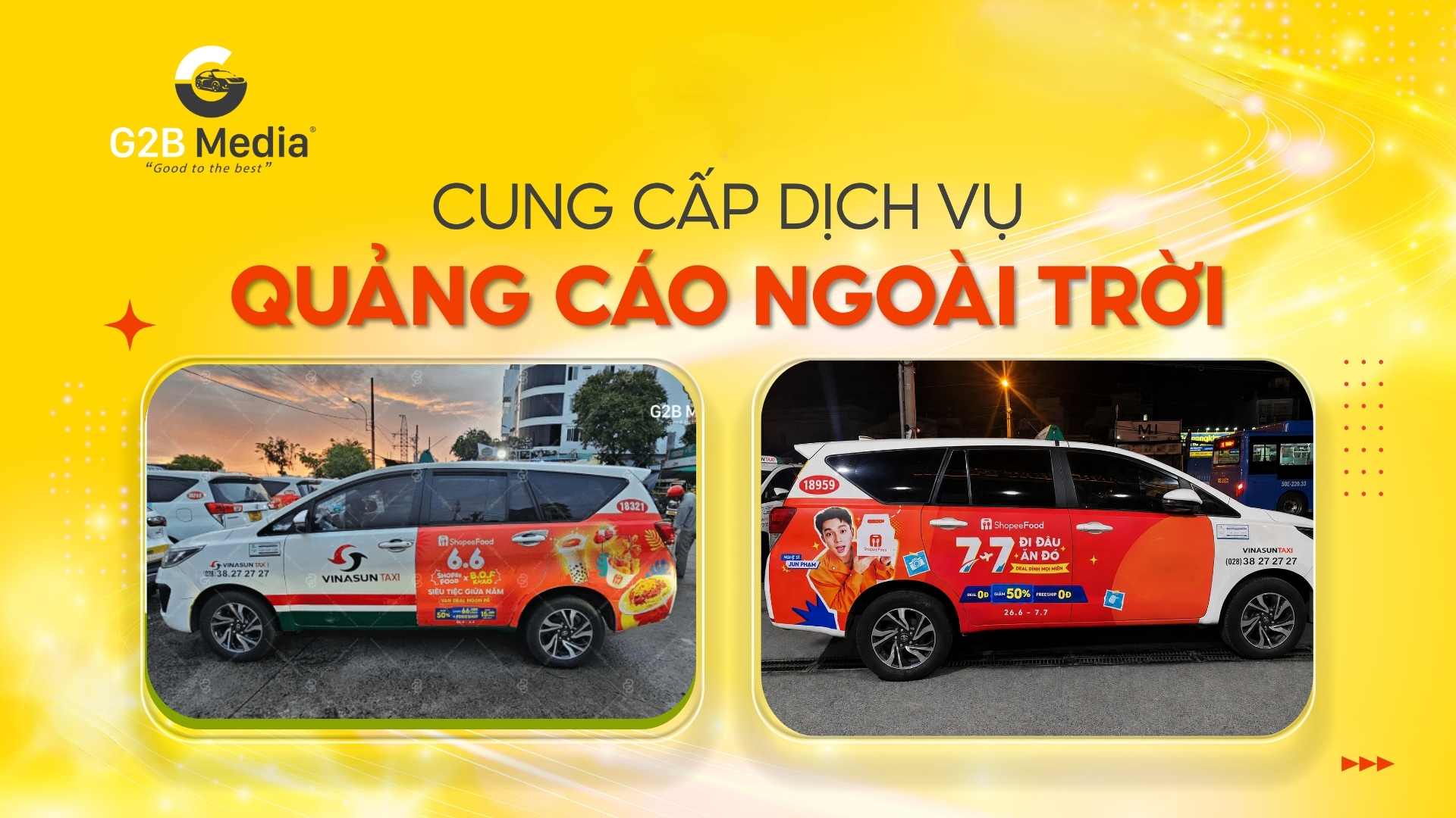 Quảng cáo taxi 4 cánh cửa.