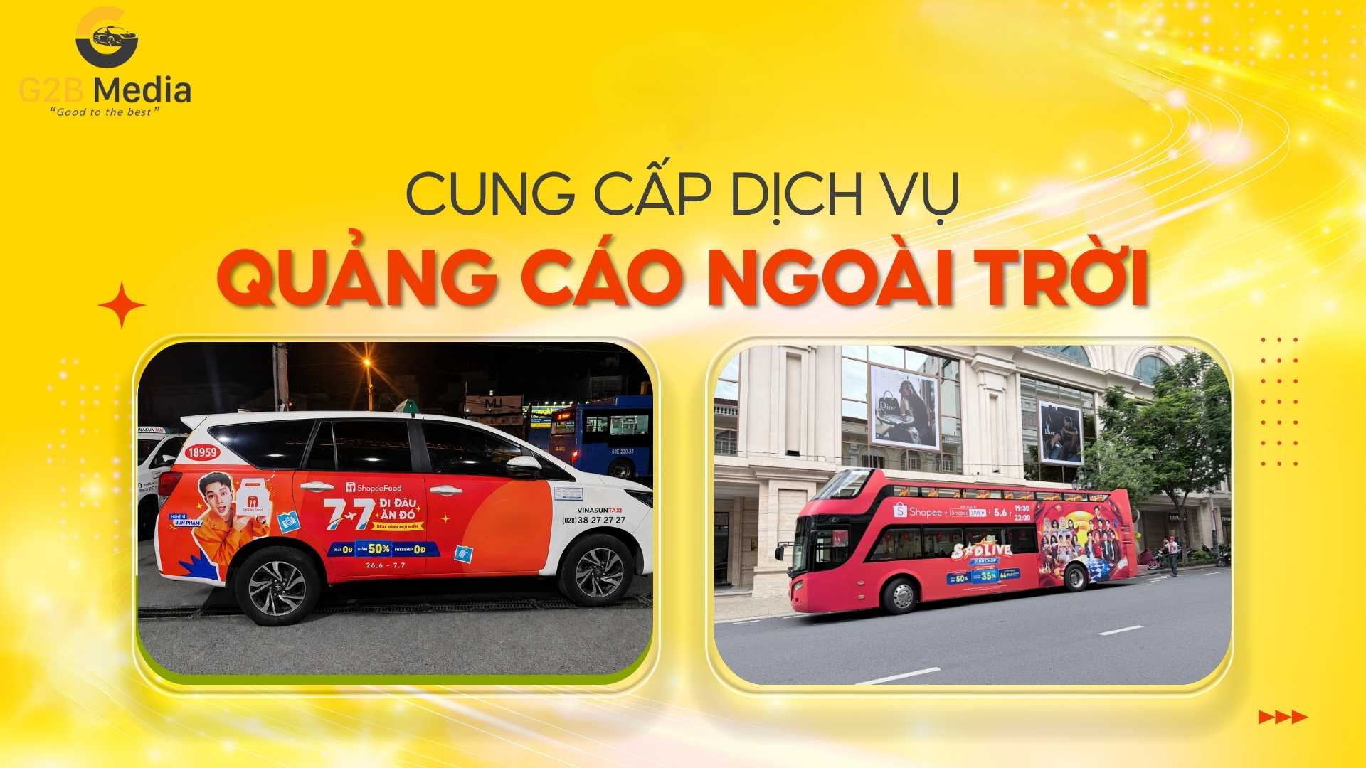So sánh quảng cáo taxi và quảng cáo xe bus về diện tích hiển thị maquette.