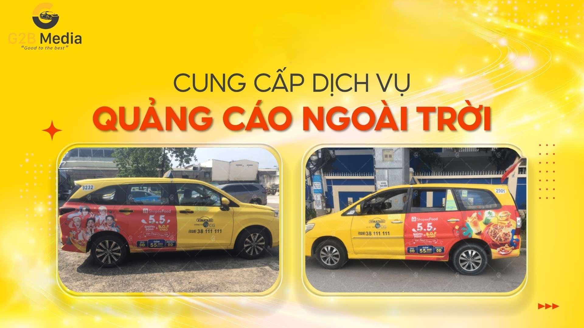 Tổng quan chiến dịch quảng cáo taxi ShopeeFood 5.5 x B.O.F do G2B Media thực hiện.